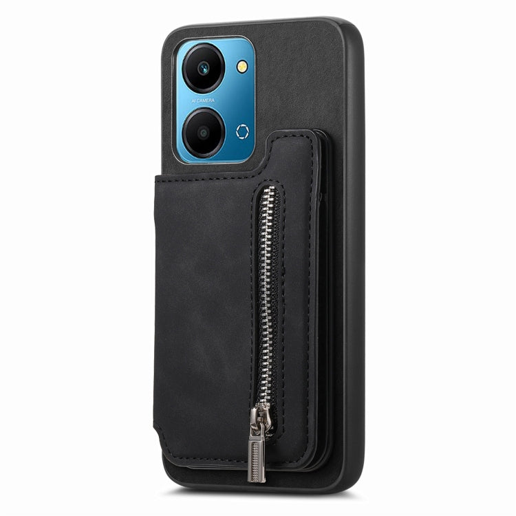For Honor 100 Retro MagSafe Zipper Wallet Card Bag Back Phone Case(Black) - Honor Cases by PMC TechLife | Online Shopping South Africa | PMC TechLife | Buy Now Pay Later Mobicred