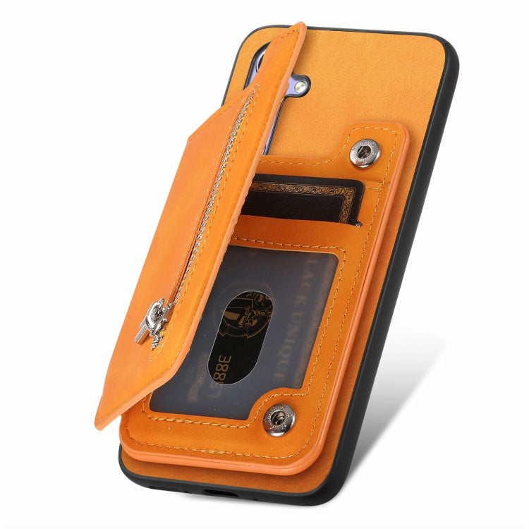 For Honor 90 Pro 5G Retro MagSafe Zipper Wallet Card Bag Back Phone Case(Yellow) - Honor Cases by PMC TechLife | Online Shopping South Africa | PMC TechLife | Buy Now Pay Later Mobicred