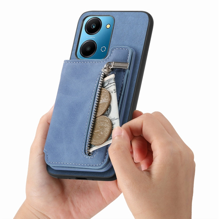 For Honor 90 Pro 5G Retro MagSafe Zipper Wallet Card Bag Back Phone Case(Blue) - Honor Cases by PMC TechLife | Online Shopping South Africa | PMC TechLife | Buy Now Pay Later Mobicred