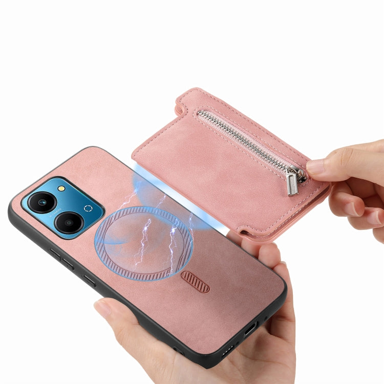 For Honor 90 Retro MagSafe Zipper Wallet Card Bag Back Phone Case(Pink) - Honor Cases by PMC TechLife | Online Shopping South Africa | PMC TechLife | Buy Now Pay Later Mobicred
