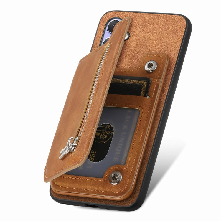 For Honor 90 Retro MagSafe Zipper Wallet Card Bag Back Phone Case(Brown) - Honor Cases by PMC TechLife | Online Shopping South Africa | PMC TechLife | Buy Now Pay Later Mobicred