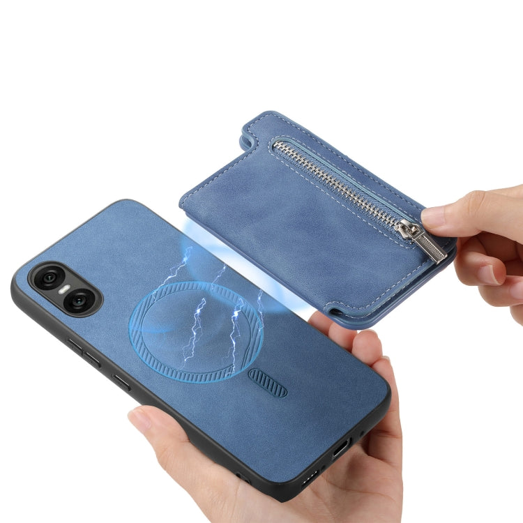 For Sony Xperia 5 V Retro MagSafe Zipper Wallet Card Bag Back Phone Case(Blue) - Sony Cases by PMC TechLife | Online Shopping South Africa | PMC TechLife | Buy Now Pay Later Mobicred