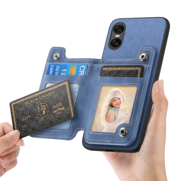 For Sony Xperia 1 V Retro MagSafe Zipper Wallet Card Bag Back Phone Case(Blue) - Sony Cases by PMC TechLife | Online Shopping South Africa | PMC TechLife | Buy Now Pay Later Mobicred