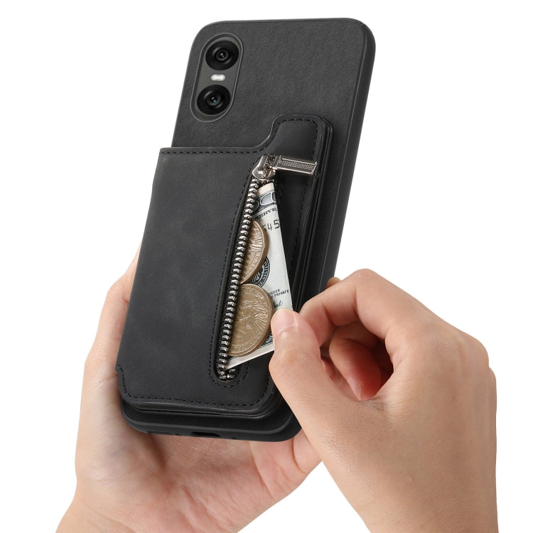For Sony Xperia 1 V Retro MagSafe Zipper Wallet Card Bag Back Phone Case(Black) - Sony Cases by PMC TechLife | Online Shopping South Africa | PMC TechLife | Buy Now Pay Later Mobicred