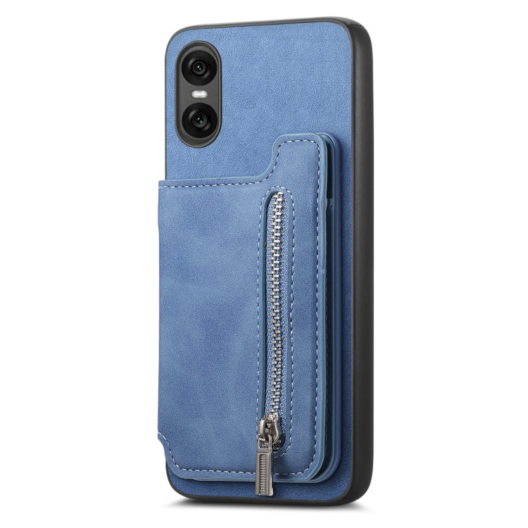 For Sony Xperia 10 V Retro MagSafe Zipper Wallet Card Bag Back Phone Case(Blue) - Sony Cases by PMC TechLife | Online Shopping South Africa | PMC TechLife | Buy Now Pay Later Mobicred