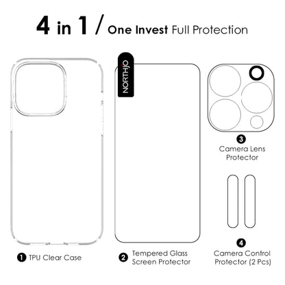 For iPhone 16 Pro NORTHJO 4 in 1 TPU Phone Case with Screen Film and Lens Film and Camera Control Button Cover(Clear) - iPhone 16 Pro Cases by NORTHJO | Online Shopping South Africa | PMC Jewellery | Buy Now Pay Later Mobicred