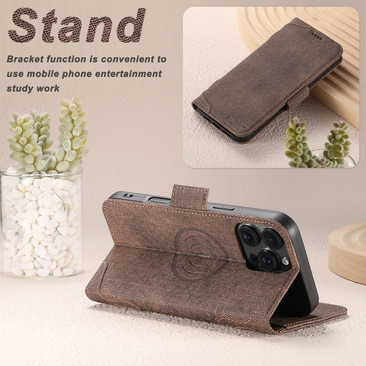 For iPhone 16 Pro Max Suteni J07 Multi-functional Horizontal MagSafe Denim Leather Phone Case(Brown) - iPhone 16 Pro Max Cases by Suteni | Online Shopping South Africa | PMC Jewellery | Buy Now Pay Later Mobicred