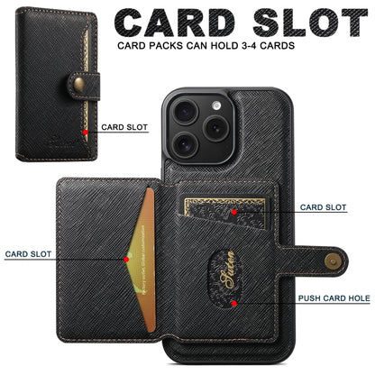 For iPhone 16 Plus Suteni H20 Cross-Grain MagSafe Horizontal Card Bag Back Phone Case(Black) - iPhone 16 Plus Cases by Suteni | Online Shopping South Africa | PMC Jewellery | Buy Now Pay Later Mobicred