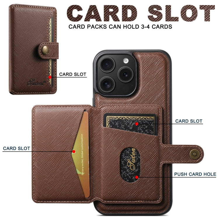 For iPhone 16 Suteni H20 Cross-Grain MagSafe Horizontal Card Bag Back Phone Case(Brown) - iPhone 16 Cases by Suteni | Online Shopping South Africa | PMC Jewellery | Buy Now Pay Later Mobicred