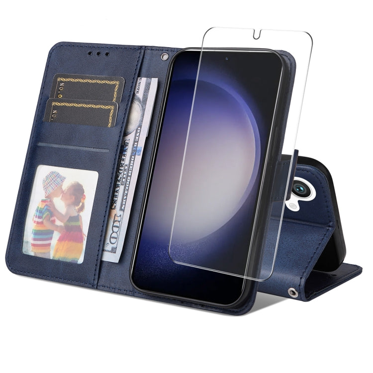 For Samsung Galaxy S25 5G ENKAY Card Wallet Calf Texture Leather Phone Case with Screen Film(Blue) - Galaxy S25 5G Cases by ENKAY | Online Shopping South Africa | PMC Jewellery | Buy Now Pay Later Mobicred