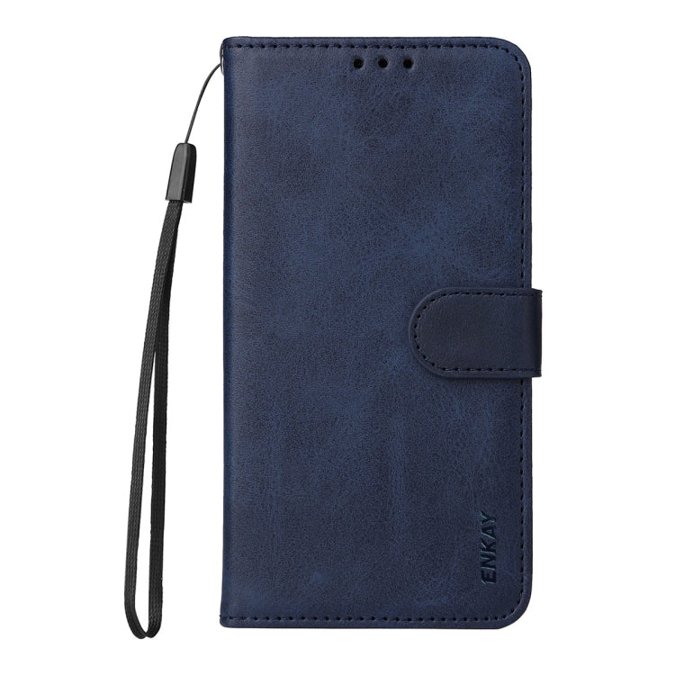 For Samsung Galaxy S25 5G ENKAY Card Wallet Calf Texture Leather Phone Case with Screen Film(Blue) - Galaxy S25 5G Cases by ENKAY | Online Shopping South Africa | PMC Jewellery | Buy Now Pay Later Mobicred