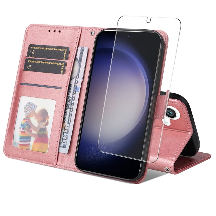 For Samsung Galaxy S25+ 5G ENKAY Card Wallet Calf Texture Leather Phone Case with Screen Film(Pink) - Galaxy S25+ 5G Cases by ENKAY | Online Shopping South Africa | PMC Jewellery | Buy Now Pay Later Mobicred