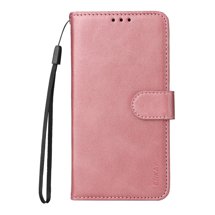 For Samsung Galaxy S25+ 5G ENKAY Card Wallet Calf Texture Leather Phone Case with Screen Film(Pink) - Galaxy S25+ 5G Cases by ENKAY | Online Shopping South Africa | PMC Jewellery | Buy Now Pay Later Mobicred