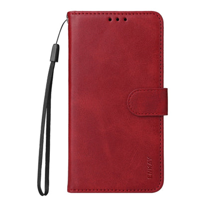 For Samsung Galaxy S25+ 5G ENKAY Card Wallet Calf Texture Leather Phone Case with Screen Film(Red) - Galaxy S25+ 5G Cases by ENKAY | Online Shopping South Africa | PMC Jewellery | Buy Now Pay Later Mobicred