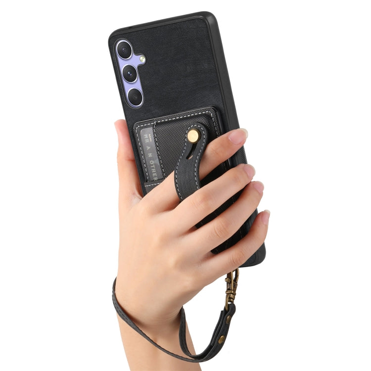 For Samsung Galaxy S25 5G Retro Cross Wristband Wallet Leather Back Phone Case(Black) - Galaxy S25 5G Cases by PMC Jewellery | Online Shopping South Africa | PMC Jewellery | Buy Now Pay Later Mobicred