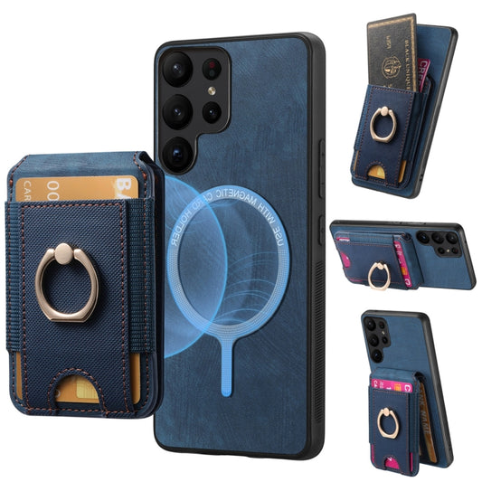 For Samsung Galaxy S25 Ultra 5G Retro Splitable Magnetic Stand Card Bag Leather Phone Case(Blue) - Galaxy S25 Ultra 5G Cases by PMC Jewellery | Online Shopping South Africa | PMC Jewellery | Buy Now Pay Later Mobicred