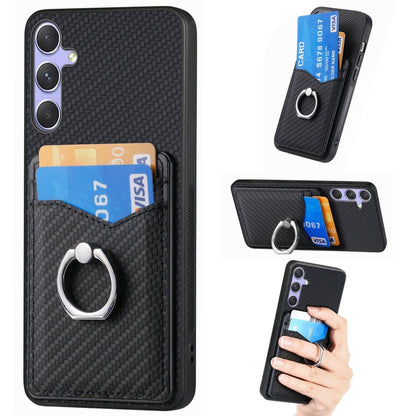 For Samsung Galaxy S25 5G Carbon Fiber Card Wallet Ring Phone Case(Black) - Galaxy S25 5G Cases by PMC Jewellery | Online Shopping South Africa | PMC Jewellery | Buy Now Pay Later Mobicred