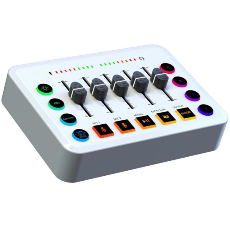 F9 48V Live Streaming Sound Card Audio Mixer Power Voice Changer with RGB Light(White) - Live Sound Effects Processors by PMC Jewellery | Online Shopping South Africa | PMC Jewellery | Buy Now Pay Later Mobicred