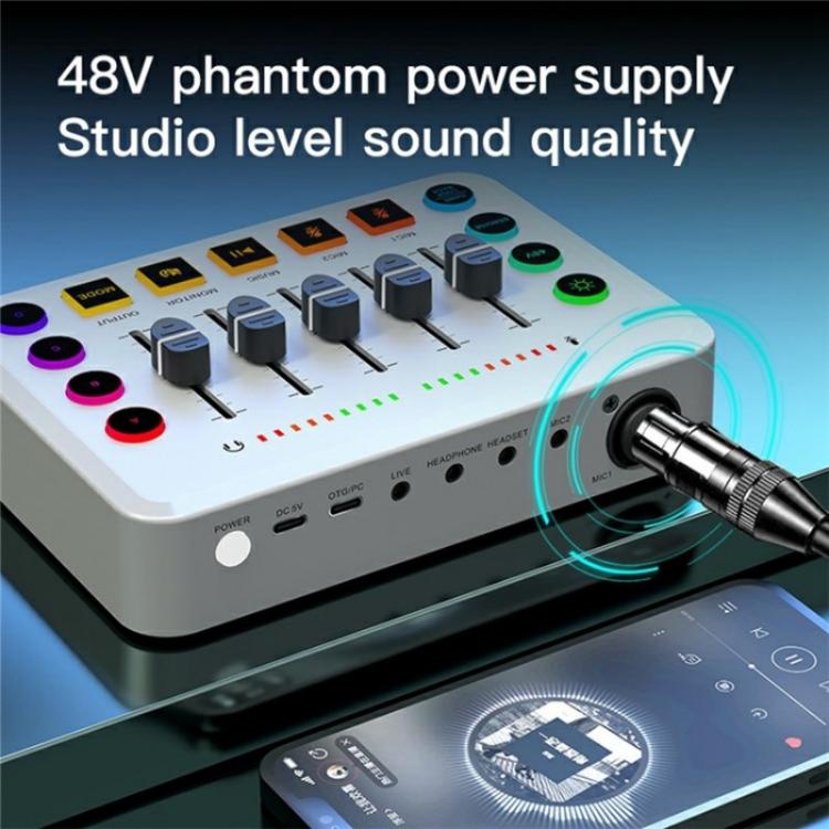 F9 48V Live Streaming Sound Card Audio Mixer Power Voice Changer with RGB Light(White) - Live Sound Effects Processors by PMC Jewellery | Online Shopping South Africa | PMC Jewellery | Buy Now Pay Later Mobicred