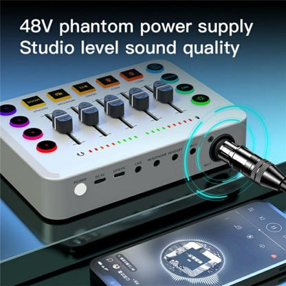 F9 48V Live Streaming Sound Card Audio Mixer Power Voice Changer with RGB Light(White) - Live Sound Effects Processors by PMC Jewellery | Online Shopping South Africa | PMC Jewellery | Buy Now Pay Later Mobicred