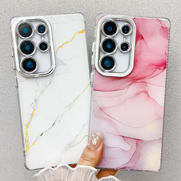 For Samsung Galaxy S25 5G Electroplated Marble Texture Phone Case(Pink M2) - Galaxy S25 5G Cases by PMC Jewellery | Online Shopping South Africa | PMC Jewellery | Buy Now Pay Later Mobicred