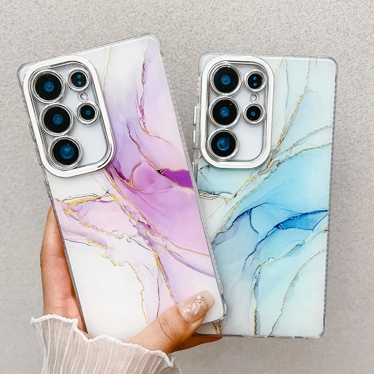For Samsung Galaxy S25+ 5G Electroplated Marble Texture Phone Case(Navy Blue M17) - Galaxy S25+ 5G Cases by PMC Jewellery | Online Shopping South Africa | PMC Jewellery | Buy Now Pay Later Mobicred