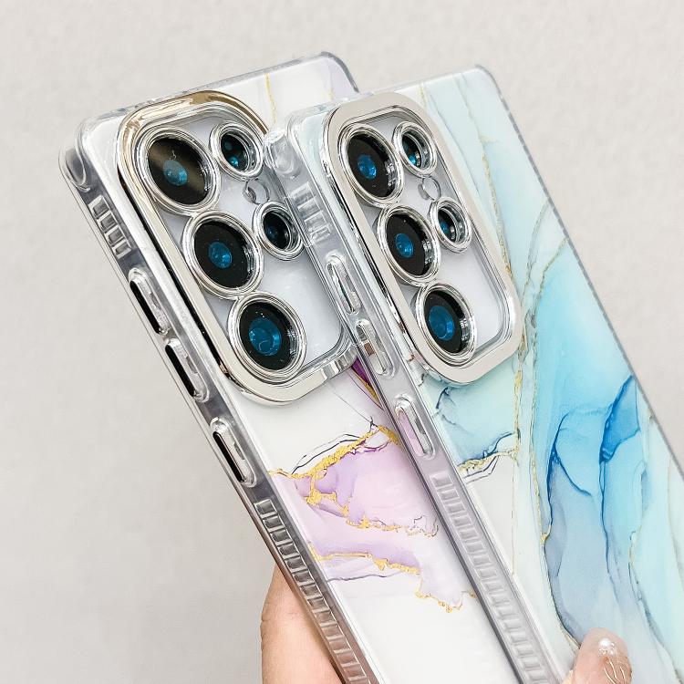 For Samsung Galaxy S25+ 5G Electroplated Marble Texture Phone Case(Navy Blue M17) - Galaxy S25+ 5G Cases by PMC Jewellery | Online Shopping South Africa | PMC Jewellery | Buy Now Pay Later Mobicred