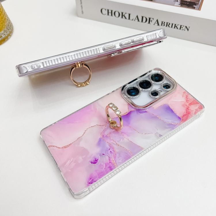 For Samsung Galaxy S25 Ultra 5G Electroplated Marble Texture Ring Holder Phone Case(Red S7) - free shipping - PMC Jewellery - Order now!