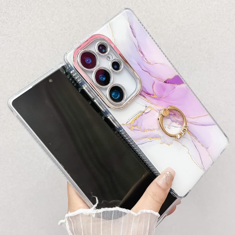 For Samsung Galaxy S25+ 5G Electroplated Marble Texture Ring Holder Phone Case(Blue Purple S10) - Galaxy S25+ 5G Cases by PMC Jewellery | Online Shopping South Africa | PMC Jewellery | Buy Now Pay Later Mobicred
