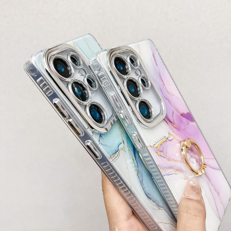 For Samsung Galaxy S25 Ultra 5G Electroplated Marble Texture Ring Holder Phone Case(Red S7) - free shipping - PMC Jewellery - Order now!
