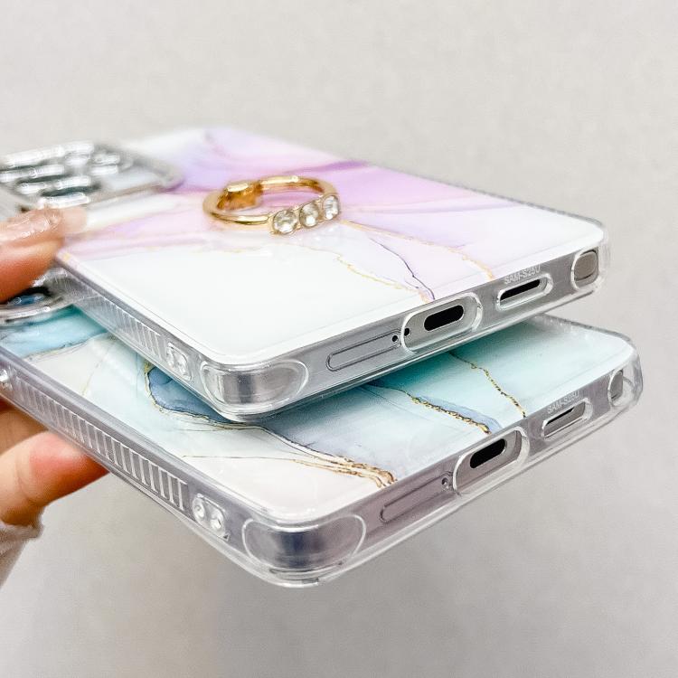 For Samsung Galaxy S25+ 5G Electroplated Marble Texture Ring Holder Phone Case(Navy Blue S17) - Galaxy S25+ 5G Cases by PMC Jewellery | Online Shopping South Africa | PMC Jewellery | Buy Now Pay Later Mobicred