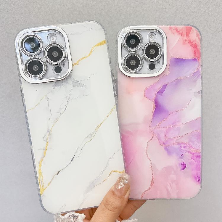 For iPhone 16e Electroplated Marble Texture Phone Case(Purple Blue M18) - iPhone 16e Cases by PMC TechLife | Online Shopping South Africa | PMC TechLife | Buy Now Pay Later Mobicred
