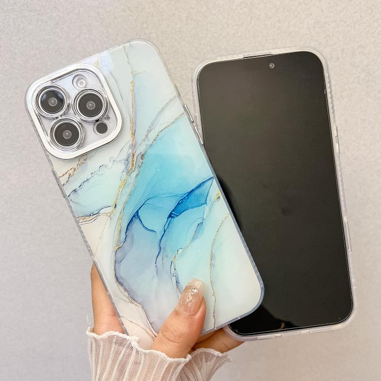 For iPhone 16e Electroplated Marble Texture Phone Case(Dark Blue M16) - iPhone 16e Cases by PMC TechLife | Online Shopping South Africa | PMC TechLife | Buy Now Pay Later Mobicred