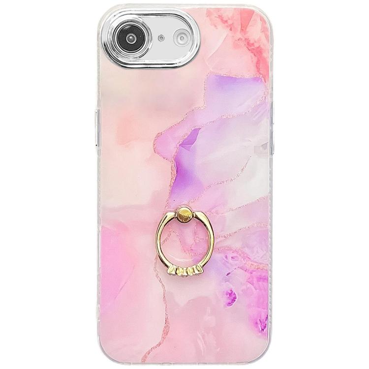 For iPhone 16e Electroplated Marble Texture Ring Holder Phone Case(Pink Purple S4) - iPhone 16e Cases by PMC TechLife | Online Shopping South Africa | PMC TechLife | Buy Now Pay Later Mobicred