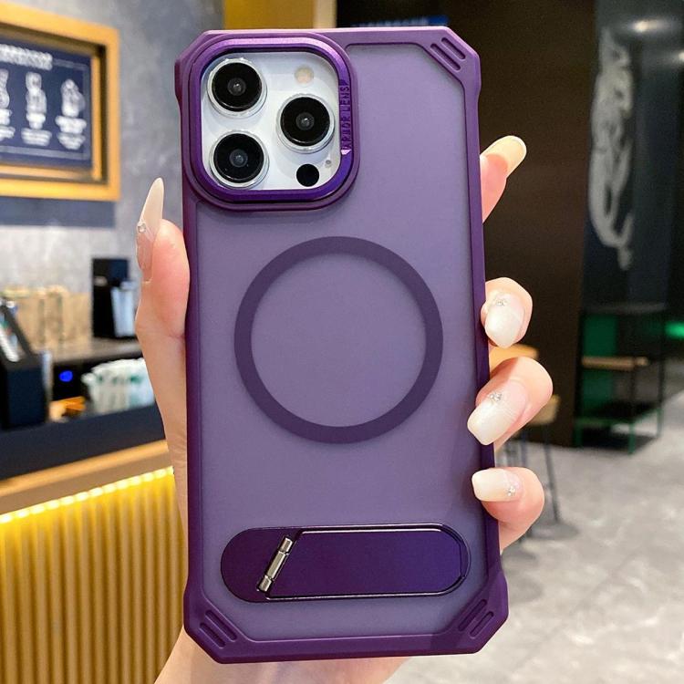 For iPhone 16 Pro Skin Feel Frameless MagSafe PC Phone Case with Fold Holder(Purple) - iPhone 16 Pro Cases by PMc TechLife | Online Shopping South Africa | PMc TechLife | Buy Now Pay Later Mobicred