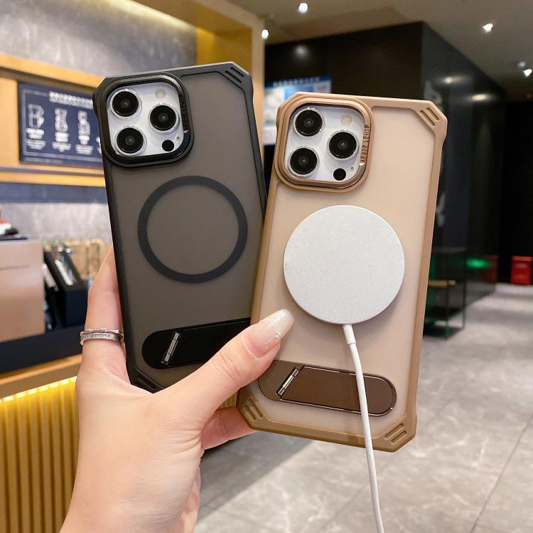 For iPhone 16 Skin Feel Frameless MagSafe PC Phone Case with Fold Holder(Black) - iPhone 16 Cases by PMc TechLife | Online Shopping South Africa | PMc TechLife | Buy Now Pay Later Mobicred
