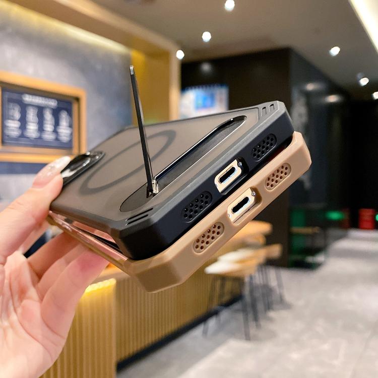 For iPhone 15 Pro Max Skin Feel Frameless MagSafe PC Phone Case with Fold Holder(Desert Gold) - iPhone 15 Pro Max Cases by PMc TechLife | Online Shopping South Africa | PMc TechLife | Buy Now Pay Later Mobicred