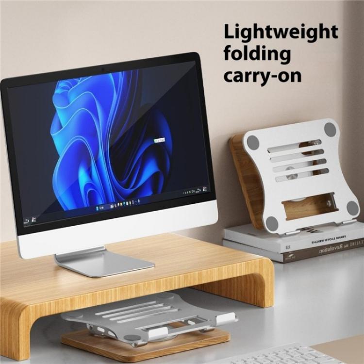 J31 Foldable 360-Degree Rotating Laptop Metal Wood Cooling Stand(Black) - Laptop Stand by PMC TechLife | Online Shopping South Africa | PMC TechLife | Buy Now Pay Later Mobicred