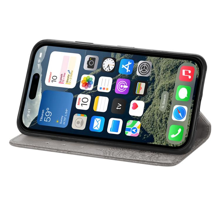 For iPhone 16e Mandala Flower Embossed Leather Phone Case(Gray) - free shipping - PMC TechLife - Order now!