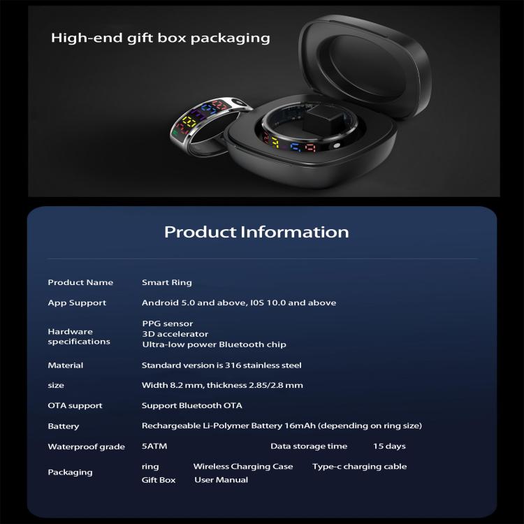 R12 SIZE 11 Smart Ring, Support Heart Rate / Blood Oxygen / Sleep / Multiple Sports Modes(Silver) - free shipping - PMC TechLife - Order now!