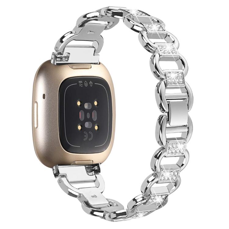 For Fitbit Versa 3 Oval Diamond Stainless Steel Watch Band(Silver) - free shipping - PMC TechLife - Order now!