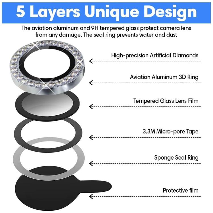 For iPhone 16e Kalebol Individual Camera Lens Diamond Ring Protector(Black) - free shipping - PMc TechLife - Order now!