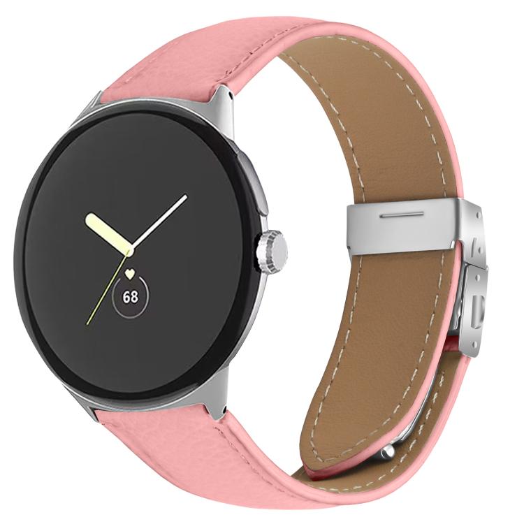 For Google Pixel Watch / Watch 2 / 3 41mm Lychee Texture Silver Turtle Back Buckle Leather Watch Band(Pink) - free shipping - PMC TechLife - Order now!
