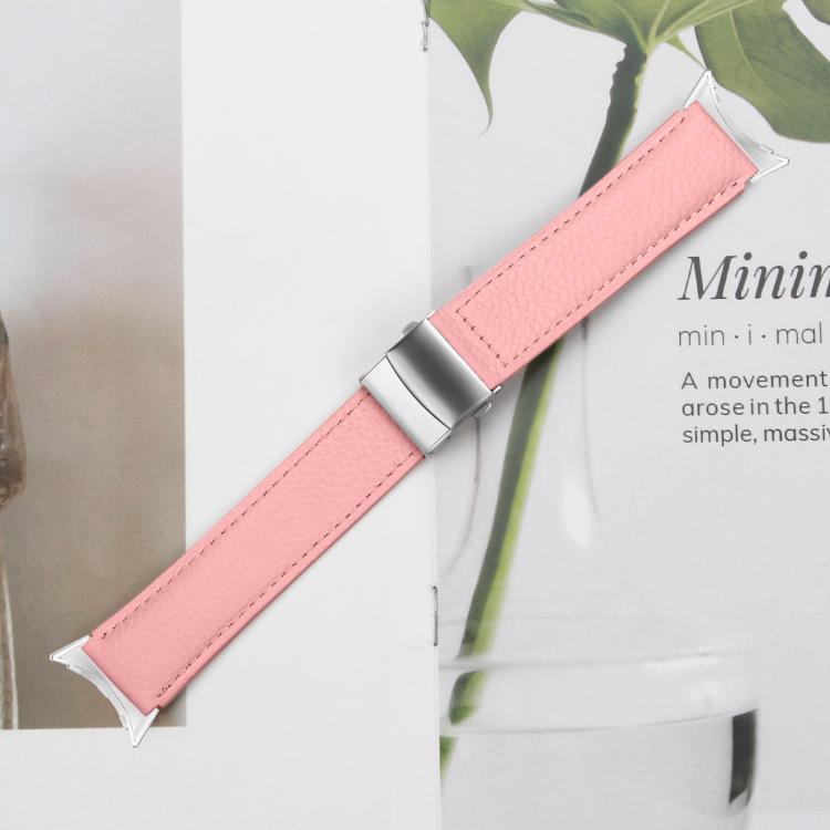 For Google Pixel Watch / Watch 2 / 3 41mm Lychee Texture Silver Turtle Back Buckle Leather Watch Band(Pink) - free shipping - PMC TechLife - Order now!