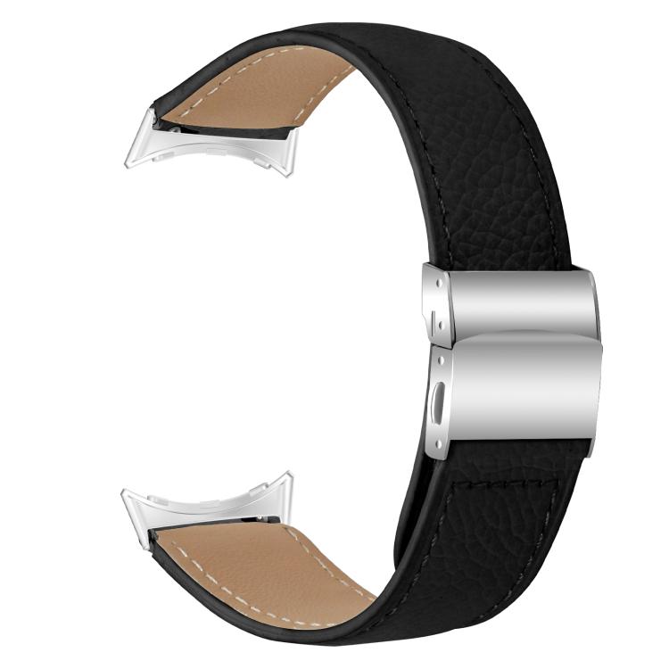 For Google Pixel Watch / Watch 2 / 3 41mm Lychee Texture Silver Turtle Back Buckle Leather Watch Band(Black) - free shipping - PMC TechLife - Order now!