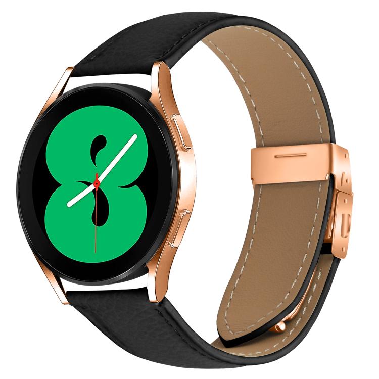 20mm Lychee Texture Rose Gold Turtle Back Buckle Leather Watch Band(Black) - free shipping - PMC TechLife - Order now!