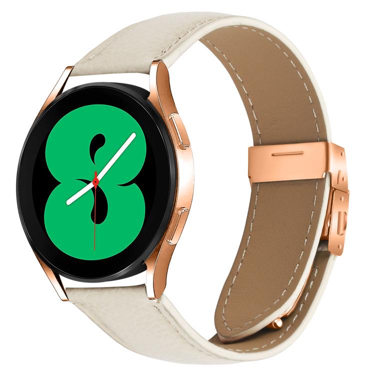 20mm Lychee Texture Rose Gold Turtle Back Buckle Leather Watch Band(Creamy White) - free shipping - PMC TechLife - Order now!