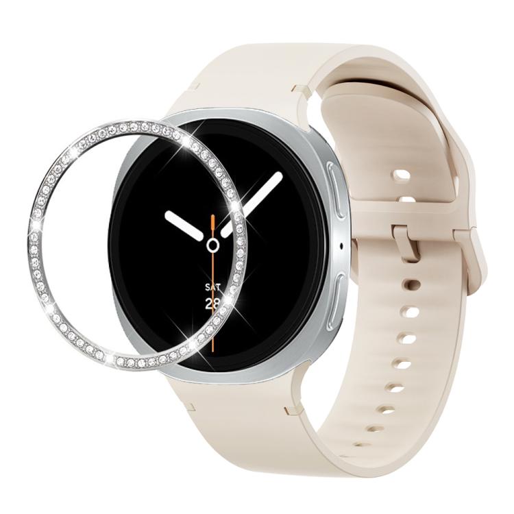 For Samsung Galaxy Watch8 40mm Diamond Bezel and Solid Color Stitched Silicone Watch Band(Starlight Silver) - free shipping - PMC TechLife - Order now!