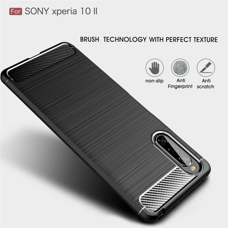 For Sony Xperia 10 II Brushed Texture Carbon Fiber TPU Case(Black) - Sony Cases by PMC Jewellery | Online Shopping South Africa | PMC Jewellery