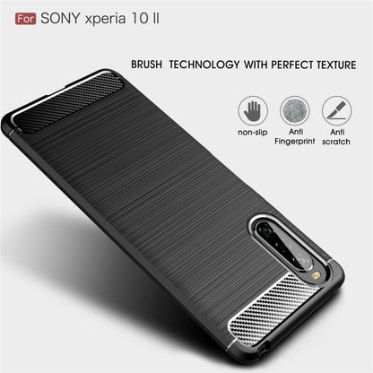 For Sony Xperia 10 II Brushed Texture Carbon Fiber TPU Case(Black) - Sony Cases by PMC Jewellery | Online Shopping South Africa | PMC Jewellery